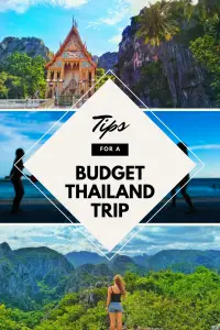 Pinterest Graphic for Budget Trip to Thailand with photos of National Parks and beautiful beaches