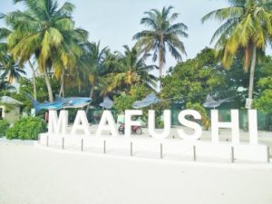 Maafushi welcome to the island sign