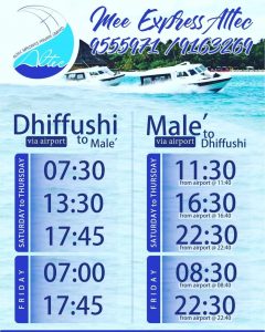 Speedboat Schedule for Dhiffushi to Male Ferry